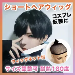 メンズウィッグ ショート フルウィッグ ウィッグネット 付 ブラック 黒 男装