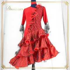 社交ダンス 衣装 ラテン ドレス ワンピース レッスンウェア レディース オールシーズン ブラック系 レッド系 ICHIOKU イチオク アシメ アシンメトリー レース フリル アシンメトリーデザイン ホログラム ラインストーン チョーカー きらめく