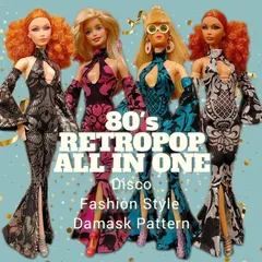 1/6ドール服✾80年代レトロポップオールインワン✾ダマスク柄シリーズ✾ディスコファッションスタイル✾forバービー✾ポピーパーカー✾モモコドール✾ミサキドール✾