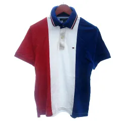 トミーヒルフィガー TOMMY HILFIGER ポロシャツ 鹿の子 切替 ライン 半袖 M トリコロールカラー /AU