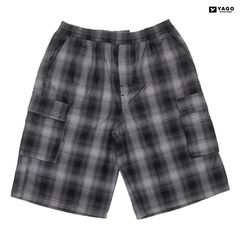 YAGO CHECK CARGO SHORTS【GRAY×BLACK】 (M・L・XL・2XL)(ヤゴ 通販 メンズ 大きいサイズ カーゴショーツ ショーツ ハーフパンツ カーゴパンツ ショートパンツ チェックショーツ チェック オーバーサイズ ビックサイズ)