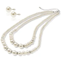 [LunArts] パールネックレス 2連 イヤリング or ピアス セット 8mm 真珠 冠婚葬祭 結婚式 真珠（ピアス） [ピアス]