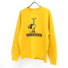 HR0327 美品 GU ジーユー ピーナッツ コラボ トレーナー 裏起毛 スウェット 長袖 ウッドストック プリント Lサイズ 黄 イエロー スヌーピー