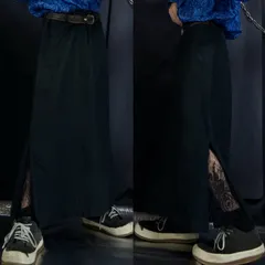 ELVA CAVALETTI Italy Made Black Linen Side Flower Lace Flare Skirt イタリア製 ブラック リネン サイドレース 花柄 フレア スカート