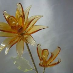 葉がウランガラスの花　by   ボヘミアガラス