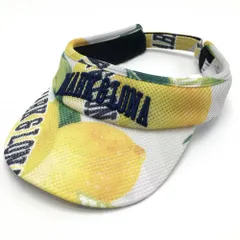 【美品】マークアンドロナ メッシュサンバイザー 白×イエロー×グリーン レモン柄 FREE  ゴルフウェア MARK＆LONA