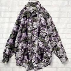 【入手困難】良デザイン アート 総柄 デザインシャツ Mサイズ ポリシャツ 昭和レトロ ヴィンテージ