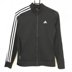 【超美品】アディダス ジャケットブルゾン 黒×白 袖3ライン 胸ロゴプリント レディース M ゴルフウェア adidas