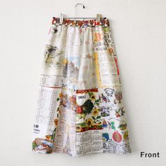 リメイク スカート ペナントクロス 総柄  ゴム 中古素材【UR-0724】