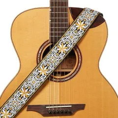 【在庫処分】[Amumu] Hootenanny 2インチワイドグレー織りギターストラップイエローブルーフラワークラシックアコースティックエレクトリックギター用