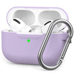 【数量限定】AirPods Pro ケース [前のLEDライトが見える] [カラビナ付き] シリコンカバー AhaStyle 保護ケース 耐衝撃 紛失防止 AirPods Proに適用（2019） (パープル)