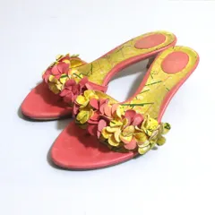 ✨美品✨ミナペルホネン リネン ミュール レザー コサージュ 38 キラキラビヒンキラキラミナペルホネン リネン ミュール レザー