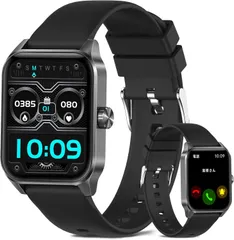 スマートウォッチ 【2024最新型 ダイナミック文字盤 1.85インチHD大画面】 活動量計 歩数計 Bluetooth5.4通話 着信/SMS/Line/Gmail/メッセージ通知 目覚まし時計 100種類運動モード SOS機能  (ブラック)