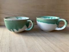 マグカップ　グリーン×白　コーヒーカップ　カフェオレカップ