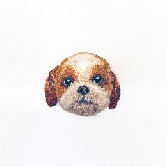 【LM / エルム】ブローチ シーズー (ホワイト&ゴールド)  /  立体刺繍アクセサリー ブラウン DOG
