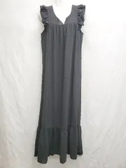 ◇ ⊂ DAZY ドット フリル ノースリーブ ロング ワンピース サイズXL ブラック レディース P  【1409090008757】