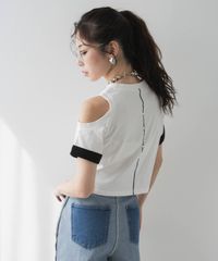 夢展望公式 [新品未使用] カットオフバイカラースリーブＴシャツ [ホワイト] 他カラー別ページ有 bohmal カットソートップス カットソートップス・Ｔシャツ（半袖） 535437-01