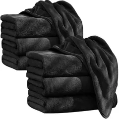 【新着商品】AISFA バスタオル マイクロファイバー 大判 ホテル仕様 バスタオルセット ホテルスタイルタオル ループ付き 浴用 プール用 家庭用 業務用 吸水 速乾 抗菌 防臭 ふわふわ 柔らかい (ブラック 6枚組/大判バスタオル 140*70cm)