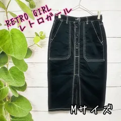 レトロガール RETRO GIRL レディース スカート M タイト ペンシル デニム風 ネイビー 紺  カジュアル ストリート スリット 古着 used