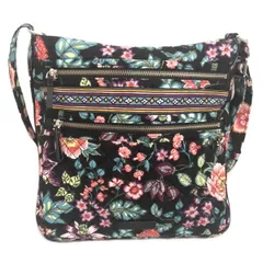 Vera Bradley(ベラブラッドリー) ショルダーバッグ - 黒×ブルーグリーン×マルチ 花柄/キルティング コットン