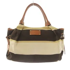 ケイトスペード KATE SPADE ハンドバッグ トートバッグ キャンバス レザー ボーダー ロゴ 茶 ブラウン アイボリー /WM
