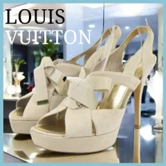 正規品 LOUIS VUITTON ルイヴィトン リボン サンダル ハイヒール ピンヒール 361/2 (約23.5cm)  アイボリー ホワイト プラットフォーム ハイヒール 厚底 アンクルストラップ