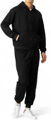 BENQUE(ベンケ) 肌触りが心地良いジャージ メンズ 上下セット スポーツ 長袖 長ズボン ジム スポーツウェア トレーニングウェア ランニングウェア おしゃれ スウェット ルームウェア(4.ブラック(フード＆ファスナーあり),  2XL)
