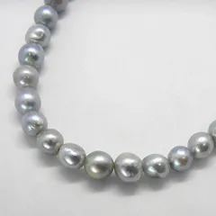 本真珠 ブルーグレー系 パールネックレス 約7～8.5mm 40cm セミバロック 染め 着色 一連 ジュエリー【中古】