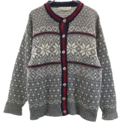 L.L.Bean エルエルビーン 80s USA製 ヴィンテージ ノルディック柄 長袖 ニットカーディガン M グレー アウトドア レディース 古着