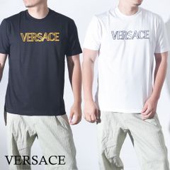 ヴェルサーチ Tシャツ 刺繍ロゴ メンズ VERSACE 黒 白1011860 ヴェルサーチ Tシャツ 刺繍ロゴ メンズ VERSACE 半袖 1011860
