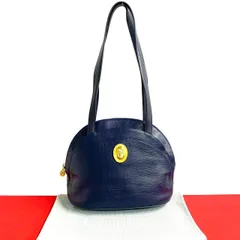 極 美品 Christian Dior ディオール ヴィンテージ CD ロゴ 金具 レザー 本革 セミ ショルダーバッグ ミニ トートバッグ ネイビー 25434