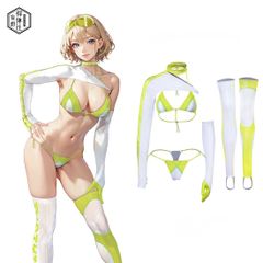得体社 二次元 レーシングガール風 セクシーサイバーコス ビキニ＆ニーハイ風足掛けソックス付き 水着セット