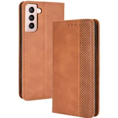 Galaxy S21+ ケース 手帳 SCG10 ギャラクシーs21プラス  チェック柄 合革 レトロ 手帳 ケース 【Color】 キャメル