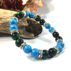 ターコイズ&グリーンタイガーアイ　パワーストーン ブレスレット　8mm（シルバー）レディース 女性  数珠ブレス 開運 プレゼント ギフト  [5]