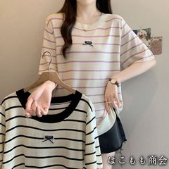 【美品・未使用新品】半袖ですゆったり薄手ニットトップスアイスシルク半袖Tシャツ