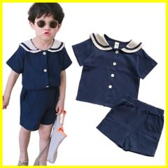 【売れ筋商品】入園式 入園式 普段着 セーラー襟 入学式 子供スーツ スーツ セットアップ おしゃれ キッズ ベビー服 通勤 かわいい 女の子 男の子 半袖 パンツスーツ 通学 上下セット 夏服 子供 海軍風 [sunyhom]