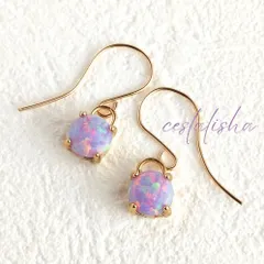 京都オパール　kyoto opal 14kgfピアス　ミルキーパープル　オパール　遊色　(イヤリング変更可)　10月誕生石　誕生石　オケージョン　フォーマル