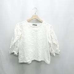 ◇ ⊇ ZARA ザラ レース 半端袖 カットソー サイズL ホワイト レディース E  【1502030025644】