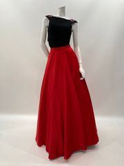 【インポート】ロングドレス　黒の短い上着×赤いスカート　２号サイズ　ストール付【オーダーメイド対応可】