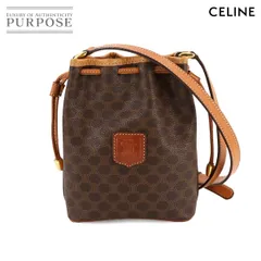 美品 セリーヌ CELINE マカダム柄 巾着 ショルダー バッグ PVC レザー ブラウン ゴールド 金具 ヴィンテージ Macadam Bag 90282263
