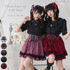 夢展望公式 [新品未使用] チェーンレースアップフリルスカート [ボルドー] 他カラー別ページ有 dearmylove スカート フレア（ミニ） 534454-06
