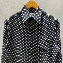 70‘s　KOREA製　sears　シアーズ　ドット柄長袖シャツ　襟芯入り　ダークネイビー　Sサイズ