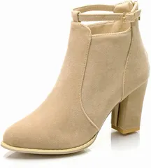 B-talk(ビートーク) ショートブーツ レディース 太ヒール 太い 歩きやすい 滑らない 可愛い カワイイ 痛くない ファスナー 付 春 足首 美脚 細見え(ベージュ,  24.5 cm 2E)