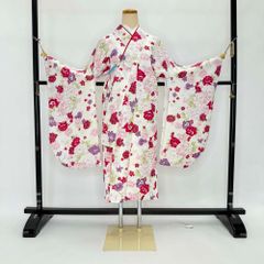 二尺袖 単品 卒業式着物 白 裄69.5cm LLサイズ  袴用着物 化繊 中古 4551