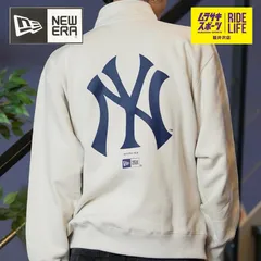 【ムラスポ公式】NEW ERA　ニューエラ　ハーフジップ　トレーナー　ムラスポ限定　MLB　ニューヨーク　ヤンキース　バックプリント　裏起毛　ベージュ/ネイビー　14475196　メンズ　レディース