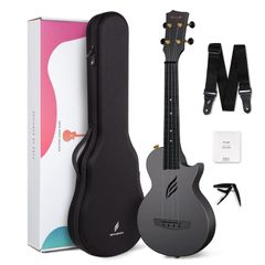 【人気商品】【Enya Nova U】エンヤコンサートウクレレ初心者セット（カーボンファイバー製）ケース・ストラップ・カポ・スペア弦が付属【国内正規品】（ブラック）