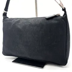 ✨良品✨ FENDI フェンディ アクセサリーポーチ ハンドバッグ 小物入れ シルバー金具 ロゴ型押し ロゴプレート スエード レザー レディース ブラック 黒色