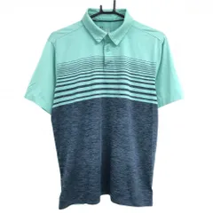 ★値下げ★アンダーアーマー 半袖ポロシャツ ライトグリーン×ネイビー 一部ボーダー調 袖ロゴ メンズ LG/G/G ゴルフウェア UNDER ARMOUR
