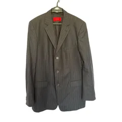 Z1527 Hugo ジャケット テーラード メンズ52 ストライプ グレー ブラック 黒 スーツ ビジネス