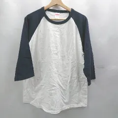 ◇ Θ United Athle ユナイテッドアスレ コットン100% 配色 七分袖 ロングTシャツ サイズL ホワイト ネイビー メンズ E  【1502060043083】